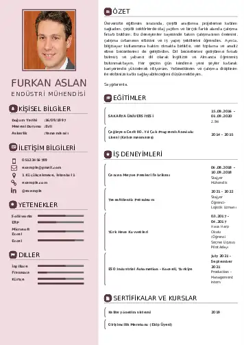 Endüstri Mühendisi CV Örnekleri cv indir